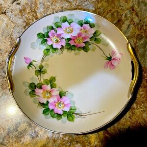 Antique Walter Wilson Hand Painted Pink Apple Blossom Gold Trim Bowl Handles